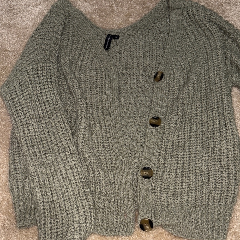 Women's Olive Button-Up Sweater